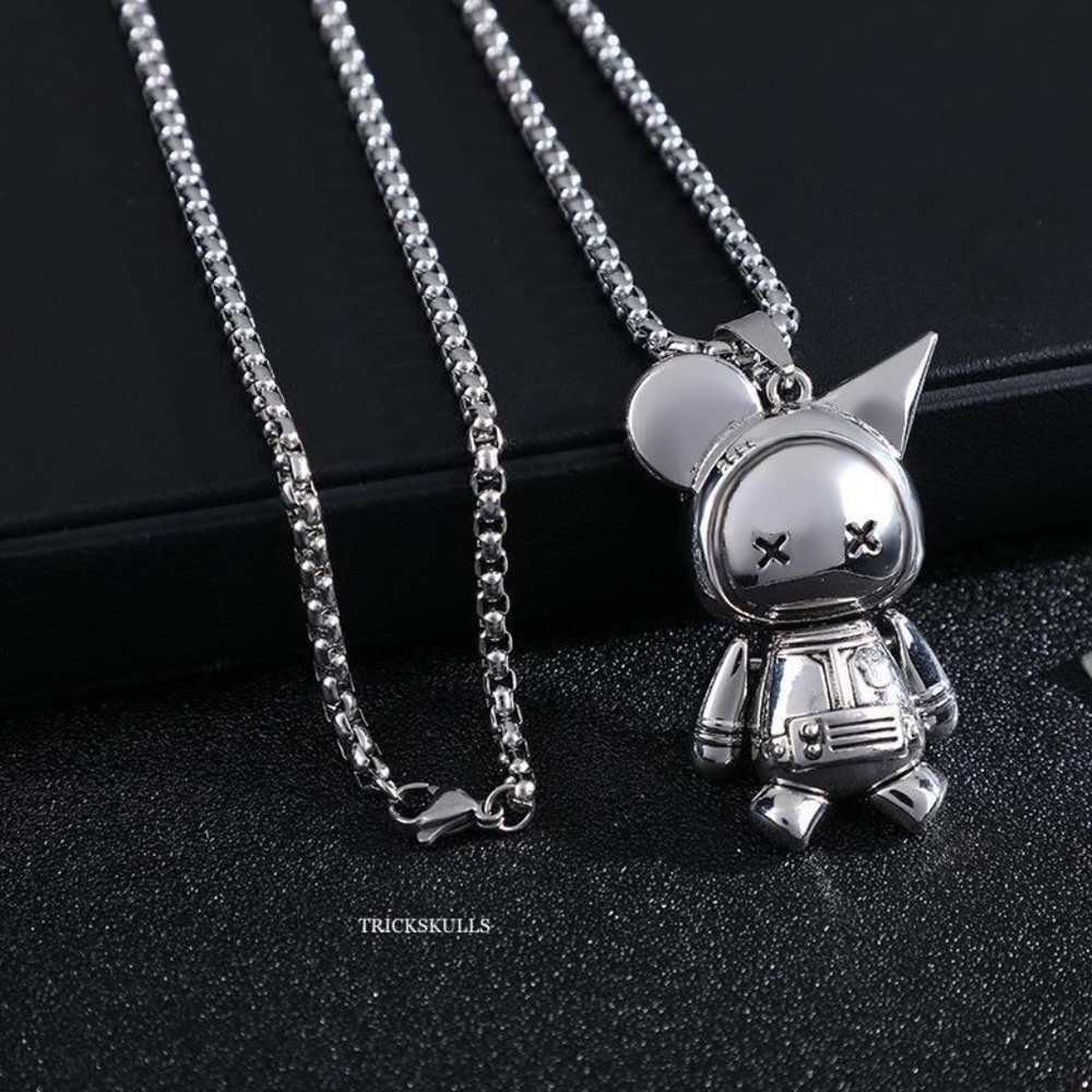 Anime Space Bunny Alien Astronaut Pendant Necklace Streetwear w Round Box Chain